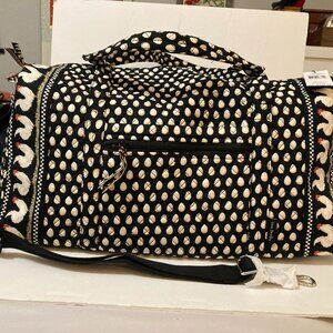 VERA BRADLEY Large Travel Duffel Chanticleer Black White Chicken Egg Cotton